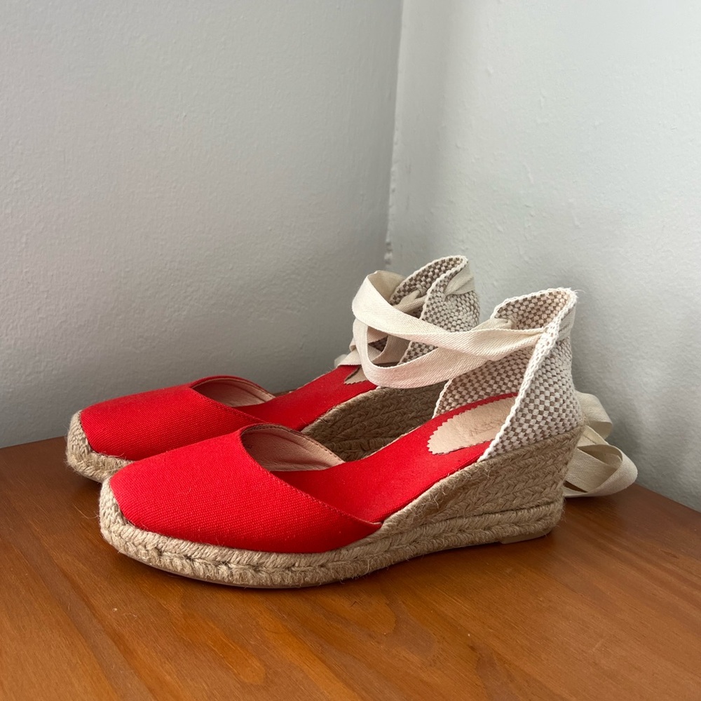 J Crew Red Midi Heeled Espadrilles